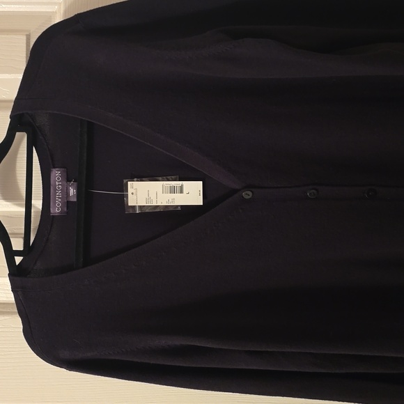COVINGTON BRAND WOMEN'S BLACK FRONT BUTTON CARDIGAN V-NECK SWEATER SIZE LARGE - Picture 1 of 15